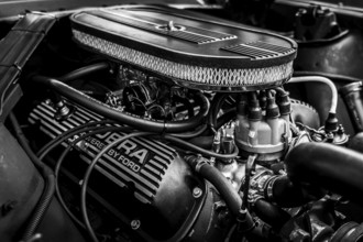 DIEDERSDORF, Germany - AUGUST 30, 2020: The engine of pony car Ford Mustang (first generation) .