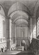 Staircase ot the Palais de Justice, Paris, antique steel engraved print, 1831