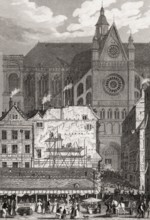 The Church of St Eustache, Paris, antique steel engraved print, 1831