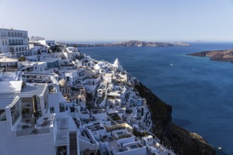 White buildings on the crater rim, view of the caldera, Fira, Santorini Island, Cyclades, Greece