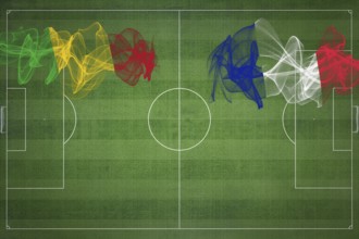 Mali vs France Soccer Match, national colors, national flags, soccer field, football game,