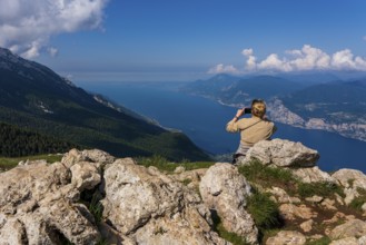 Panoramic view from Monte Baldo on Lake Garda near Malcesine in Italy
