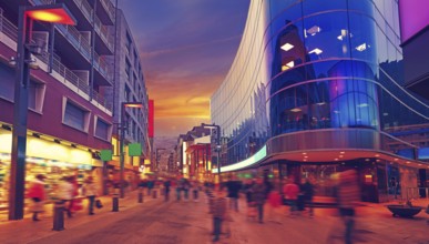 Andorra la Vella commercial area sunset street in Pyrenees