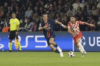 Football match, Miguel GUTIERREZ Girona FC right on the ball in a duel with Fabian RUIZ Paris St.