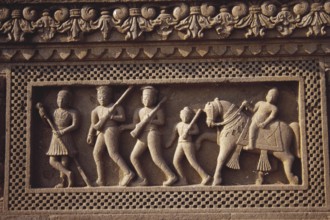 Carving - panel on Hindu temple - Maheshwar, Madhya Pradesh, India