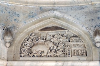 Carving in marble at heritage building royal gaiter (Chhatree), Jaipur, Rajasthan, India