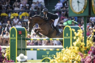 Kevin Staut of France and riding Beau de Laubry Z compete in the first round of the 1.60m CPKC