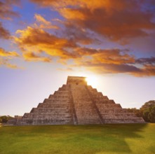 Chichen Itza Pyramid sunrise El Templo Kukulcan temple in Mexico Yucatan
