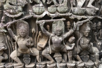 Relief on a wall of the Bayon Temple in Angkor Thom in Cambodia