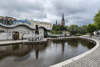 Sundsvall, Vastnorrland County, 08 02 2019: Panoramic view over the water, the bridge and the