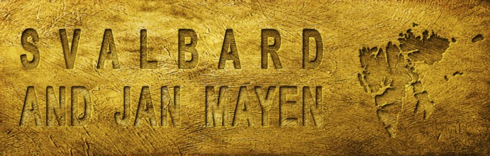 Svalbard and Jan Mayen Map and Text on Grunge Gold Texture