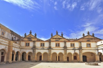 Palace of the Knights Templar in the small town of Tomar, Portugal. Beautiful inner courtyard,