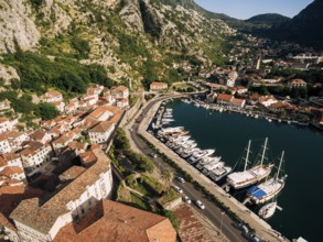 Top view of the pier and old town. Drone photo