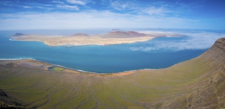Aerial view on island La Graciosa next to Lanzarote. Part of the Canary Islands of Spain