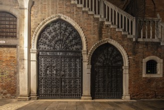 Beautiful two doors near the Rialto Market in Venice, Italy