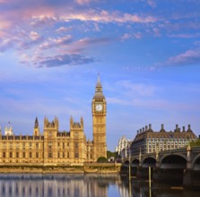 Big Ben Clock Tower and thames river in London at England