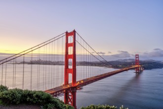 The famous Golden Gate Bridge in San Francisco at sunrise
