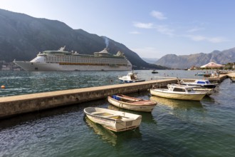 Kotor, Montenegro, September 20, 2023: Kotor Bay and Explorer of the Seas, Royal Caribbean cruise