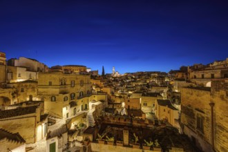 The beautiful old town centre of Matera in southern Italy by night