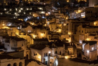 Scenic skyline of Sassi di Matera at night, Italy