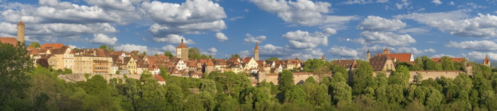 Panoramic view of the historic old town of Rothenburg ob der Tauber in sunny weather and clear