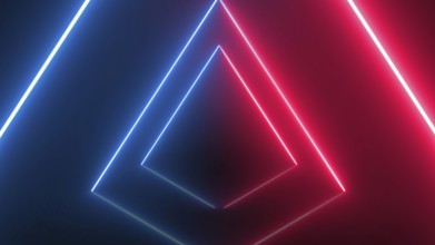 Abstract triangle geometric neon glowing lights line background