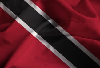 Closeup of Ruffled Trinidad and Tobago Flag, Trinidad and Tobago Flag Blowing in Wind