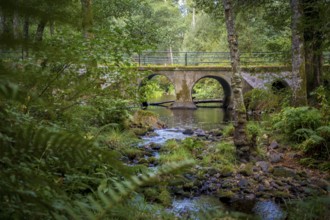 Bridge over the river Rego de Mera on the hiking trail Ruta Dos Muinos, near Lugo in Galicia, Spain