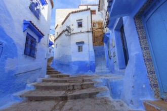 Traditional old blue street inside Medina of Chefchaouen, Morocco