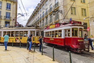 Tram running on the street in Lisbon, Portugal