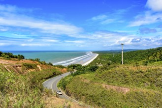 Road along the coast of the state of Bahia next to the beaches of Pe de Serra and Sargi in Serra