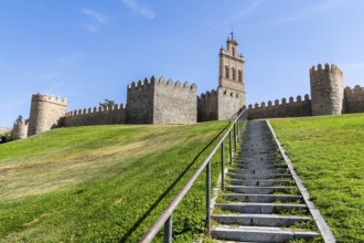 The Roman Walls of Avila a sunny summer day. Spain