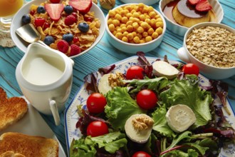 Healthy breakfast salad and cereals continental