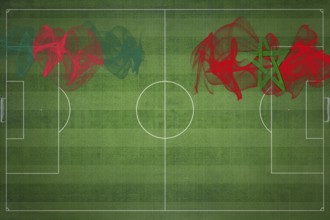 Bangladesh vs Morocco Soccer Match, national colors, national flags, soccer field, football game,