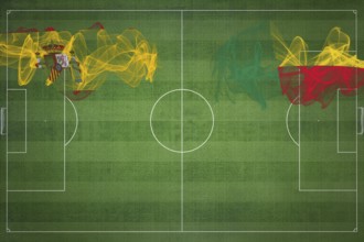 Spain vs Benin Soccer Match, national colors, national flags, soccer field, football game,
