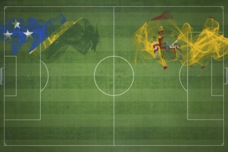 Solomon Islands vs Spain Soccer Match, national colors, national flags, soccer field, football