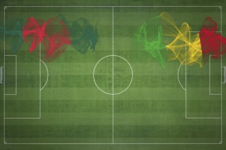 Bangladesh vs Mali Soccer Match, national colors, national flags, soccer field, football game,