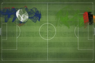 Laos vs Zambia Soccer Match, national colors, national flags, soccer field, football game,