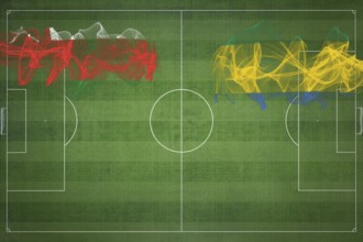 Oman vs Gabon Soccer Match, national colors, national flags, soccer field, football game,