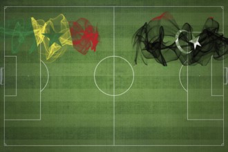Senegal vs Libya Soccer Match, national colors, national flags, soccer field, football game,