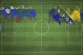 Slovenia vs Bosnia and Herzegovina Soccer Match, national colors, national flags, soccer field,