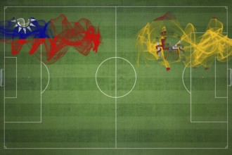 Taiwan vs Spain Soccer Match, national colors, national flags, soccer field, football game,