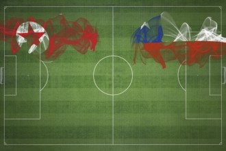 North Korea vs Chile Soccer Match, national colors, national flags, soccer field, football game,