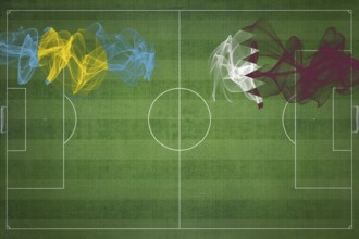 Palau vs Qatar Soccer Match, national colors, national flags, soccer field, football game,