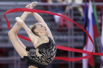 Sofia, Bulgaria - 6 May, 2017: Lea Tkaltschewitsch from Germany performs during Rhythmic Gymnastics