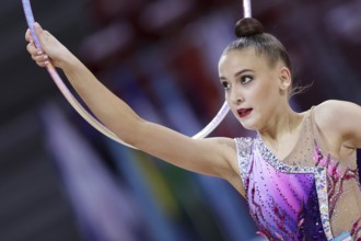 Sofia, Bulgaria - 27 March, 2021: Sabina Tashkenbaeva of Uzbekistan performs during the individual