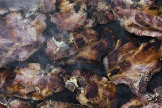 Grilled meat, pork, beef and chicken meat on barbecue, grill