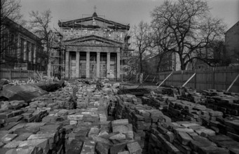 Germany, Berlin, 09.03.1992, Ruin of the Elisabeth Church (Schinkel building), construction work -