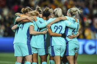 MELBOURNE, AUSTRALIA, JULY 31: Australia players celebrate beating Canada at the FIFA Women's World