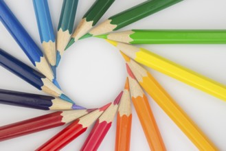 Collection of colorfull pencils in a complementary circle as a background picture